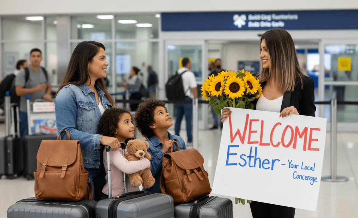 Esther fue a recoger del aeropuerto a una nueva familia que llegó a Paraguay